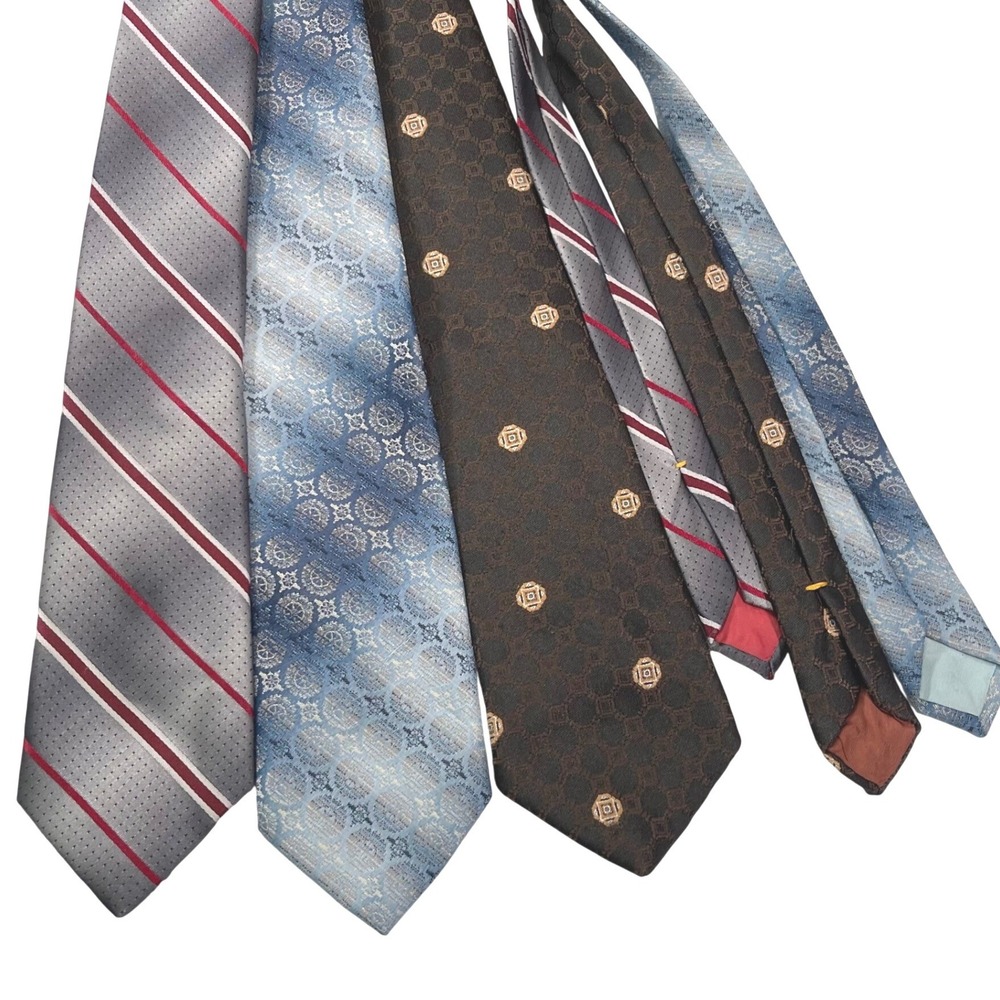 Picasso Mens Necktie Lot of 3 Geometric Striped Blue Grey Brown‎ Ties